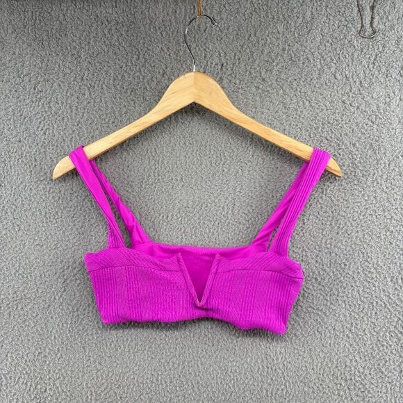 L*Space Pointelle Rib Lee Lee Bikini Top Bright Fuchsia Size Medium - Picture 2 of 11